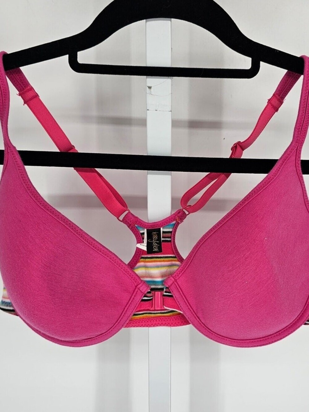 Honeydew Womens Sz 36C Front Clasp T Shirt Bra Dark Pink Striped Back